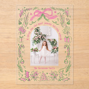 Invitaciones Acrílicas Navidades de Coquette Foto de la familia Doodle Ve
