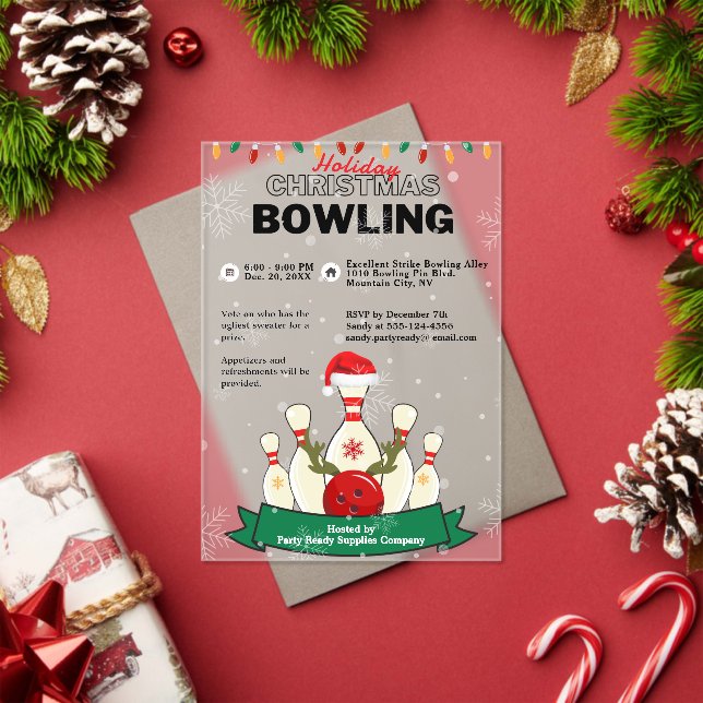 Invitaciones Acrílicas Navidades de vacaciones Bowling Fiesta de nieve (Insitu (Vacaciones))