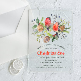 Invitaciones Acrílicas Navidades festivos vísperas acuarela Bullfinch Flo