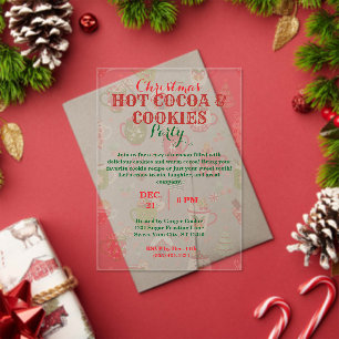 Invitaciones Acrílicas Navidades Fiesta de Cacao caliente y cookies con p