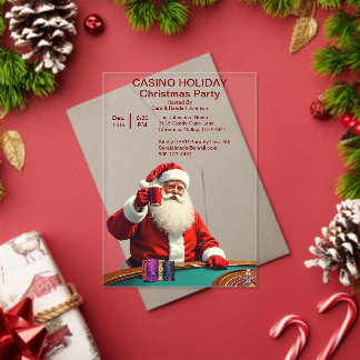 Invitaciones Acrílicas Navidades Fiesta de estilo Casino Santa Las Vegas