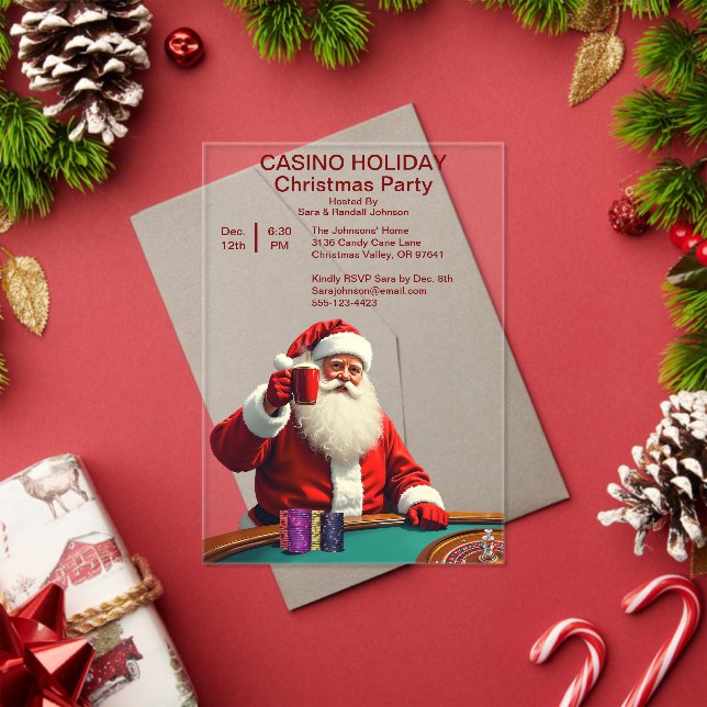 Invitaciones Acrílicas Navidades Fiesta de estilo Casino Santa Las Vegas (Insitu (Vacaciones))