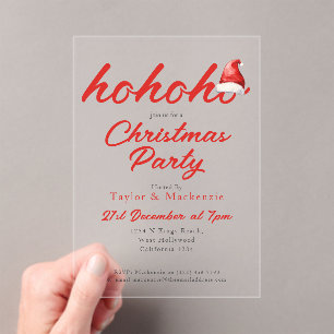 Invitaciones Acrílicas Navidades Fiesta Ho Ho Santa Hat