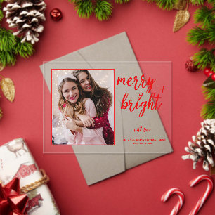 Invitaciones Acrílicas Navidades modernos de fotografía roja Merry Bright