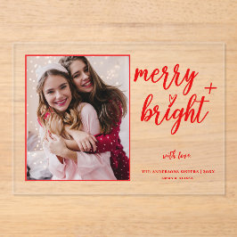 Invitaciones Acrílicas Navidades modernos de fotografía roja Merry Bright