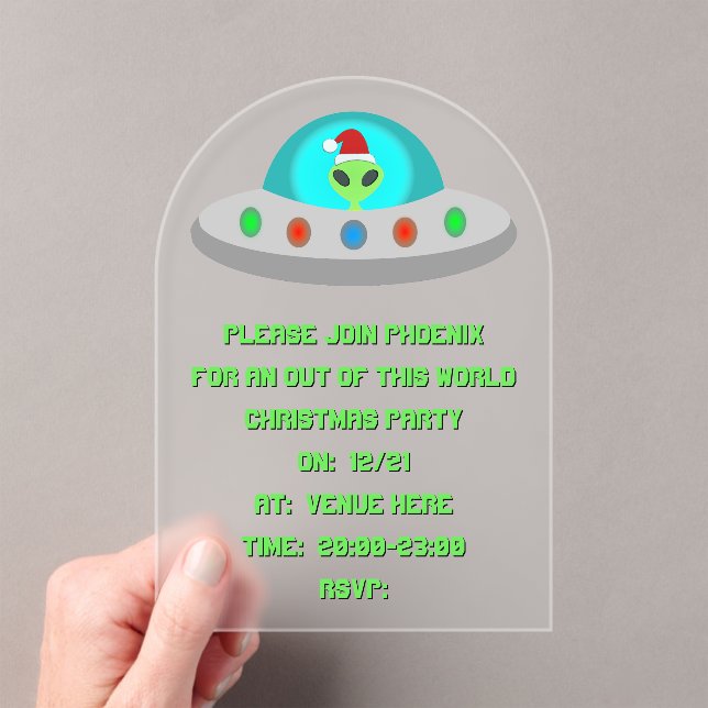 Invitaciones Acrílicas Navidades UFO Ho Ho Alien Personalizado de platill (Insitu (portátil))