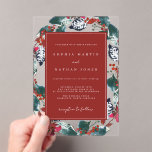 Invitaciones Acrílicas Navidades verdes rojos Floral Wreath Boda transpar<br><div class="desc">¡Más Navidades en la Pequeña Tienda Bayleigh!</div>