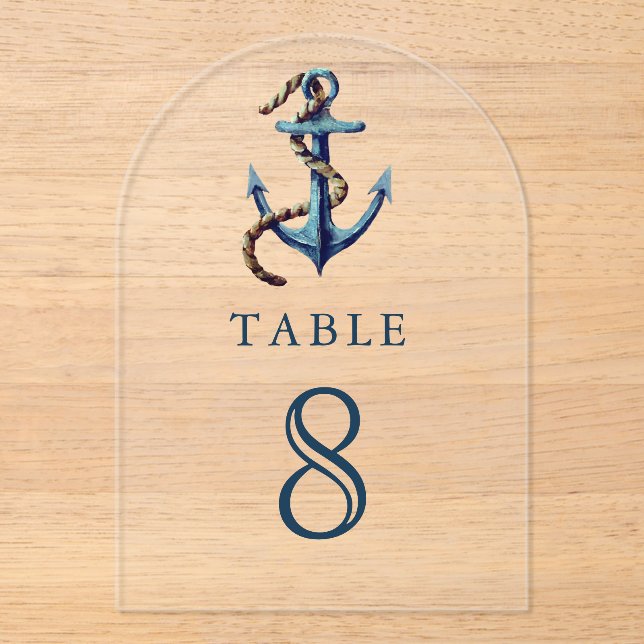 Invitaciones Acrílicas Navy Blue Anchor Wedding Acrylic Table Number (Anverso)
