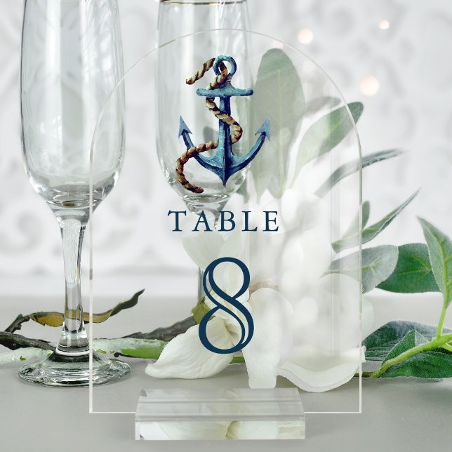 Invitaciones Acrílicas Navy Blue Anchor Wedding Acrylic Table Number (Subido por el creador)