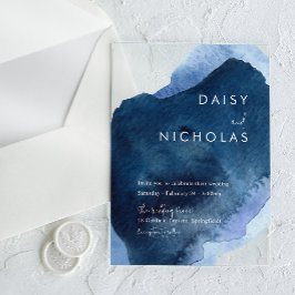 Invitaciones Acrílicas Navy Dusty Blue Ocean Watercolor Wedding