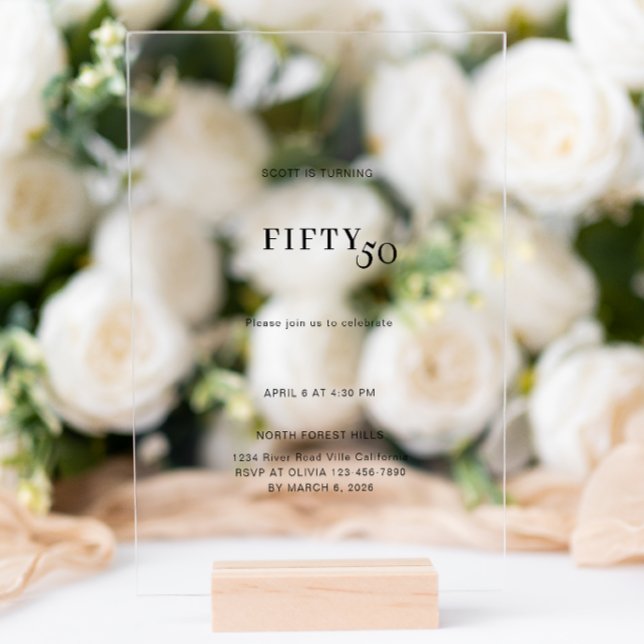 Invitaciones Acrílicas Negrita y simple 50 cumpleaños (Subido por el creador)