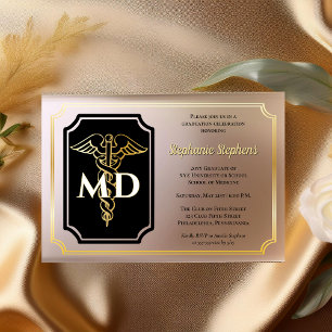 Invitaciones Acrílicas Negro elegante   Fiesta de Graduación del Médico d