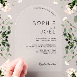 Invitaciones Acrílicas Negro Minimalista casual moderno sobre Boda transp