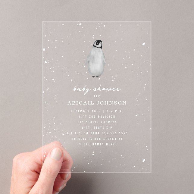 Invitaciones Acrílicas Neutral de la nieve de invierno en Baby Shower pin (Insitu (portátil))