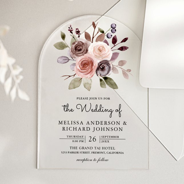 Invitaciones Acrílicas Neutral Earthy Taupe Floral Wedding (Subido por el creador)