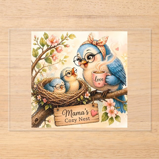 Invitaciones Acrílicas Nido Acogedor de Mamá (Anverso)