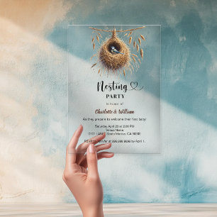 Invitaciones Acrílicas nido de pájaro fiesta nido boho bebé ducha clara