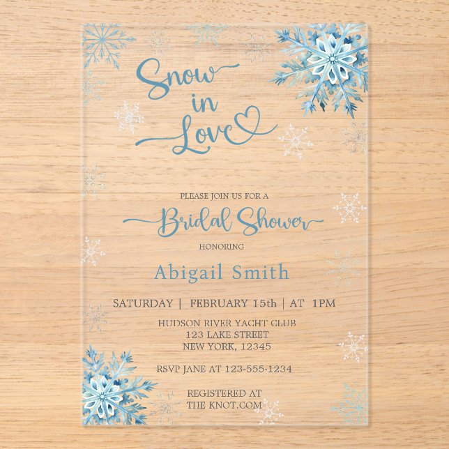 INVITACIONES ACRÍLICAS NIEVE AZUL EN LLUVIA DE NOVIA (Anverso)