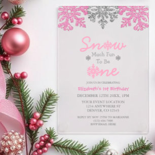 Invitaciones Acrílicas Nieve Es Muy Divertido Ser Un Primer Cumpleaños De