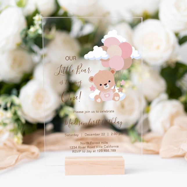Invitaciones Acrílicas Niña Bebé Con Nubes De Globo Primer Cumpleaños (Subido por el creador)