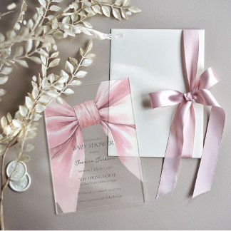 Invitaciones Acrílicas Niña con lazo rosa