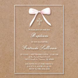 Invitaciones Acrílicas niña de Bautizo con lazo rosa