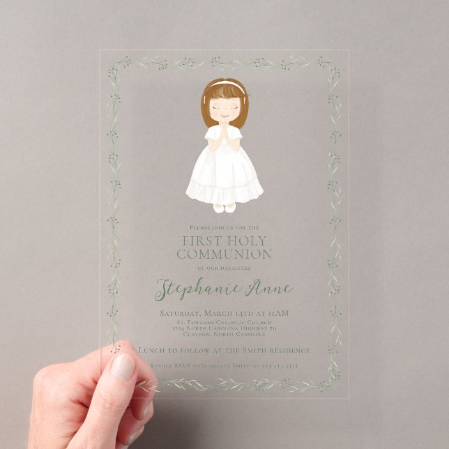 Invitaciones Acrílicas Niña de Comunión Rezando (Insitu (portátil))