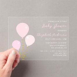 Invitaciones Acrílicas Niña de globos rosados Cumpleaños