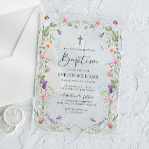 Invitaciones Acrílicas Niña del Jardín Floral Bautizo y Confirmación