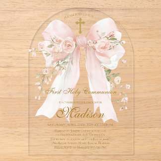 Invitaciones Acrílicas Niña Primera Comunión con Lazo - Arco Boho