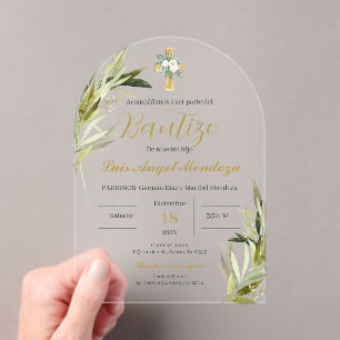 Invitaciones Acrílicas Niño Bautista Español