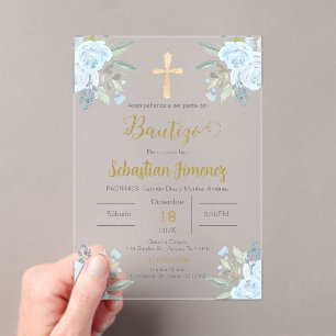 Invitaciones Acrílicas Niño Bautista Español