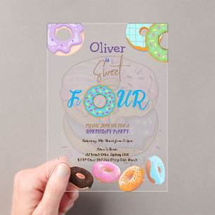 Invitaciones Acrílicas Niño de 4 años de Donut