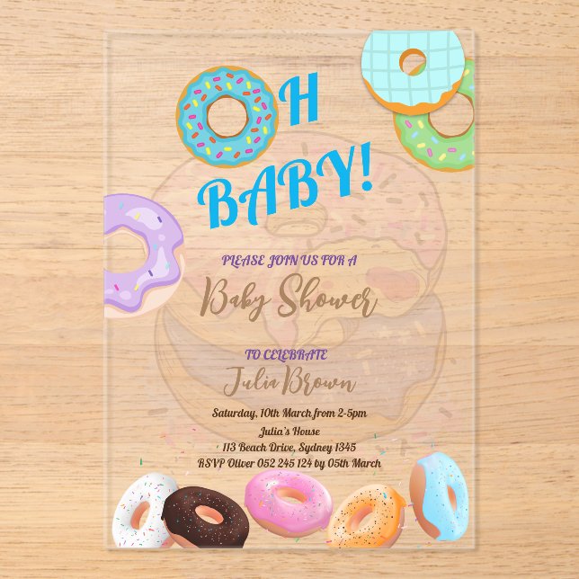 Invitaciones Acrílicas Niño de Donut Baby Shower (Anverso)