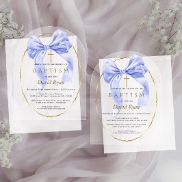 Invitaciones Acrílicas Niño de lazo azul acuarela Bautizo Transparente 