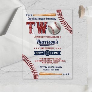 Invitaciones Acrílicas Niños Béisbol Segundo Cumpleaños