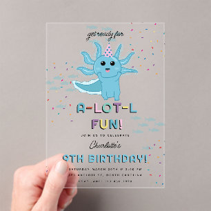 Invitaciones Acrílicas Niños de Blue Axolotl celebran fiesta de cumpleaño