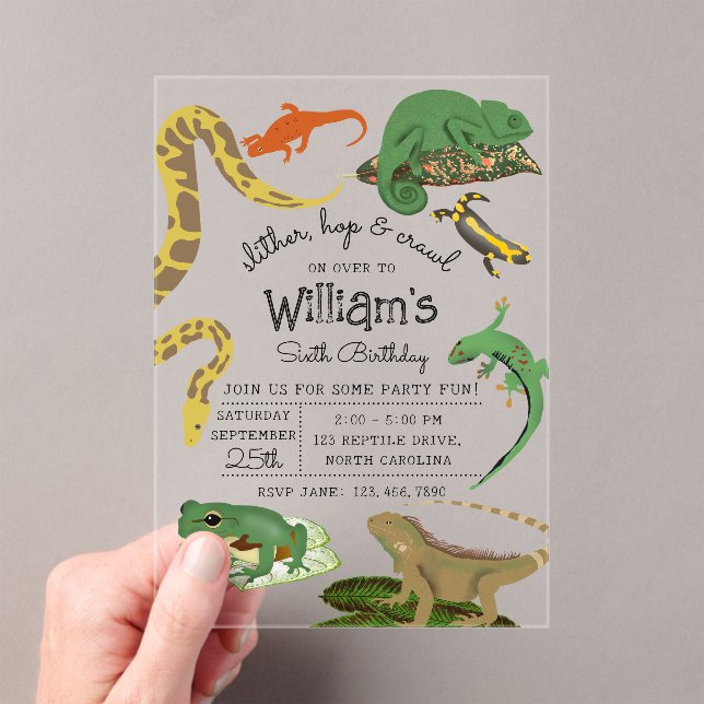 Invitaciones Acrílicas Niños Reptiles, Lizards y Anfibios Cumpleaños (Insitu (portátil))