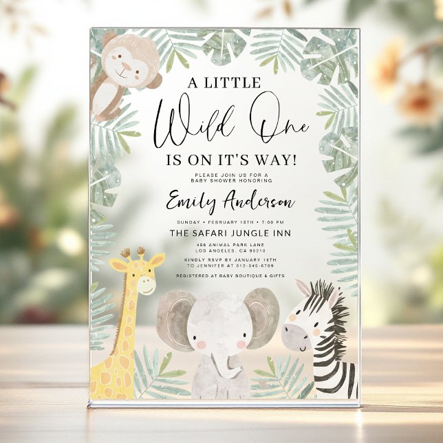 Invitaciones Acrílicas Niños Salvajes Un Safari Animales Baby Shower (Subido por el creador)