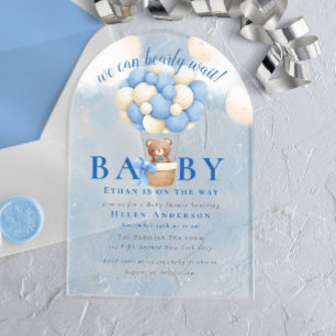 Invitaciones Acrílicas No podemos esperar Oso de peluche Niño Baby Shower
