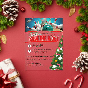 Invitaciones Acrílicas Noche de Bolos de Navidad Árbol Decorado Fiesta