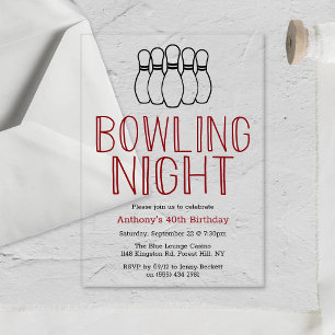Invitaciones Acrílicas Noche de bolos moderna para cumpleaños