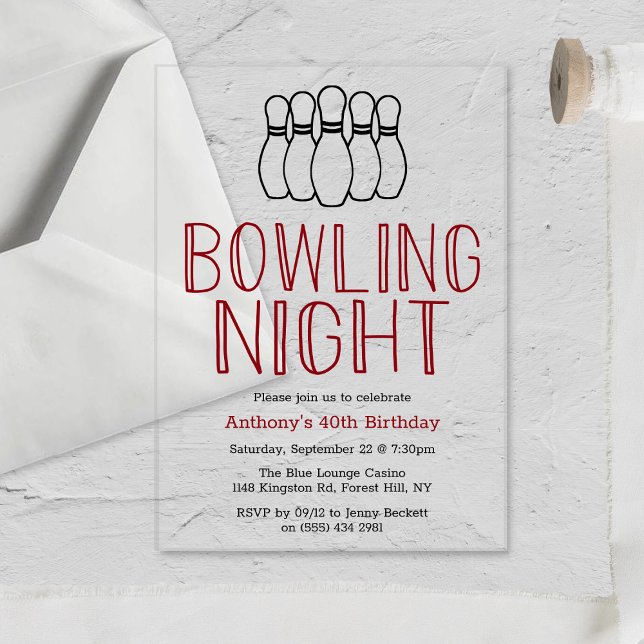 Invitaciones Acrílicas Noche de bolos moderna para cumpleaños (Subido por el creador)