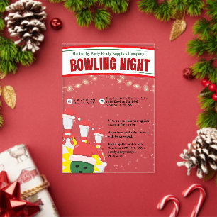 Invitaciones Acrílicas Noche de Bolos Navideños Gorras de Santa