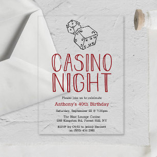 Invitaciones Acrílicas Noche de Casino Moderno Cumpleaños