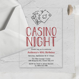 Invitaciones Acrílicas Noche de Casino Moderno Fiesta de Cumpleaños