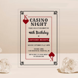 Invitaciones Acrílicas Noche de Casino Moderno Fiesta de Cumpleaños
