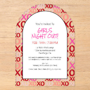 Invitaciones Acrílicas Noche de chicas abrazos y besos Fiesta de Galentin