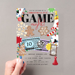 Invitaciones Acrílicas Noche de Juegos de Tablero Familiar en Nochebuena