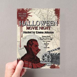 Invitaciones Acrílicas Noche de película de Halloween de vampiros Arte de